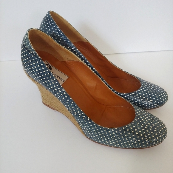 LANVIN Spotted Genuine Snakeskin Espadrille Wedges - Picture 1 of 11